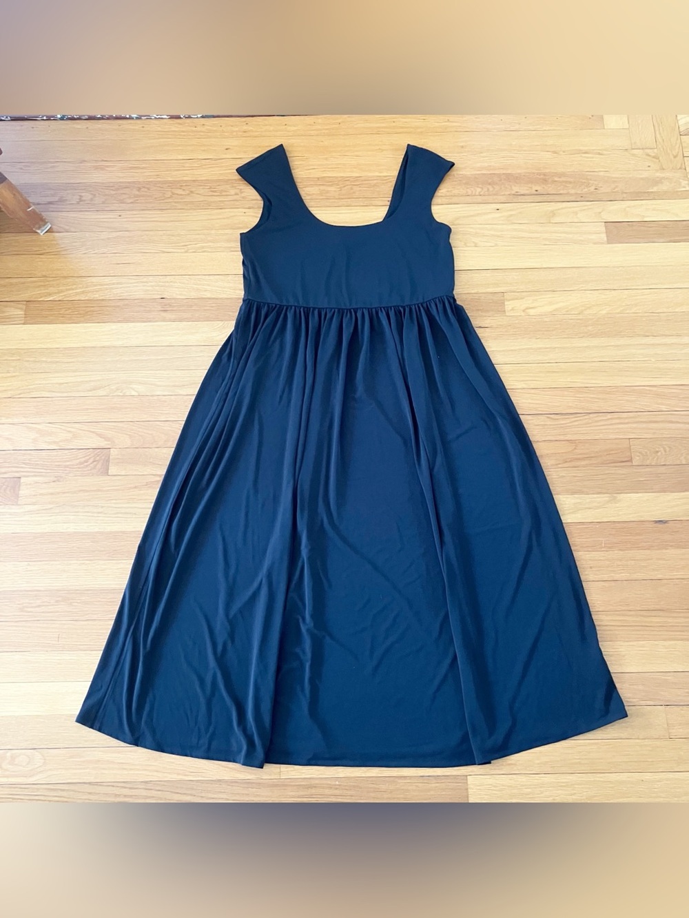 J.Crew Black Classic Minimalist Basic Cap-Sleeve Matte Jersey Midi Dress XXL - Picture 2 of 12